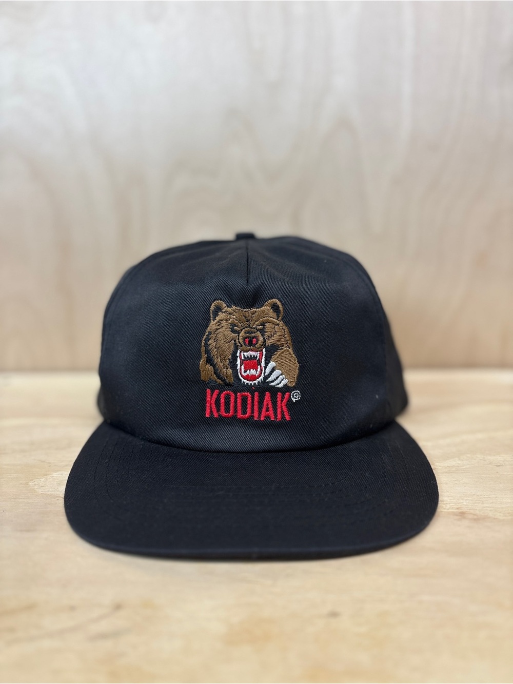 Kodiak Workwear Black Hat with Embroidered Bear and Red Logo